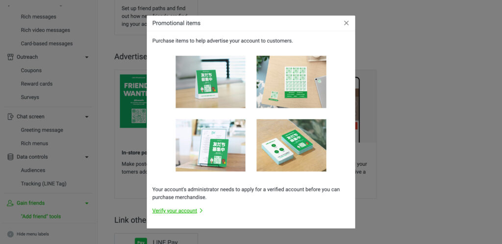 line official account table signs screen